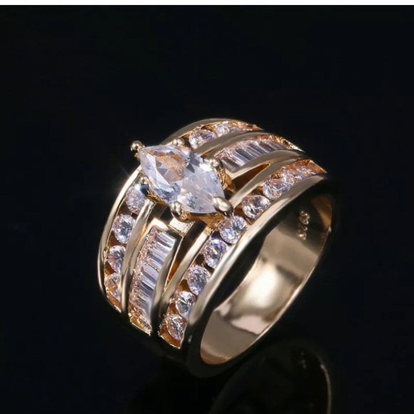 18k Yellow Gold Plated Women Ring White Sapphire - Picture 3 of 6